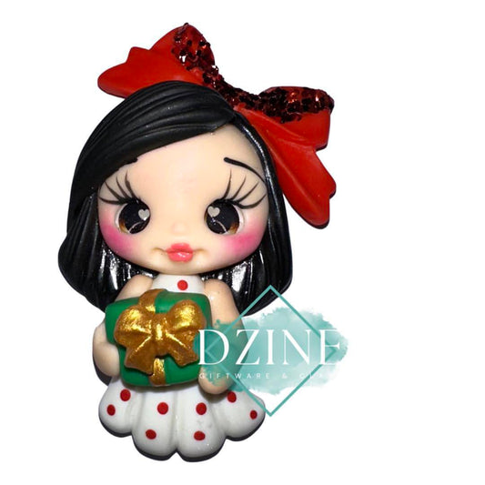 Christmas girl with red white polka dress big red bow