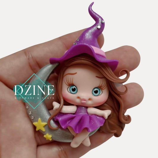 Cute purple witch on moon