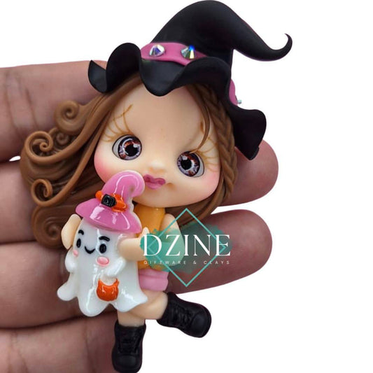 Cute witch with ghost