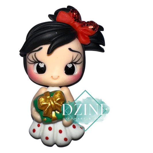 Christmas girl with white red polka dress with hair up
