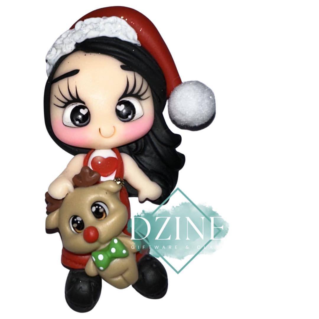 Christmas girl with reindeer love heart shirt black hair