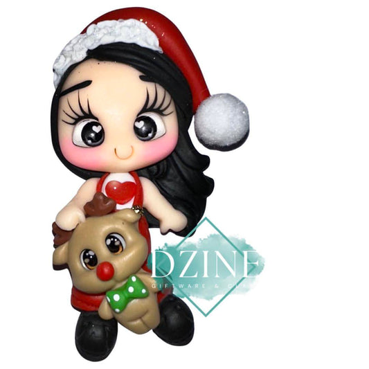 Christmas girl with reindeer love heart shirt black hair
