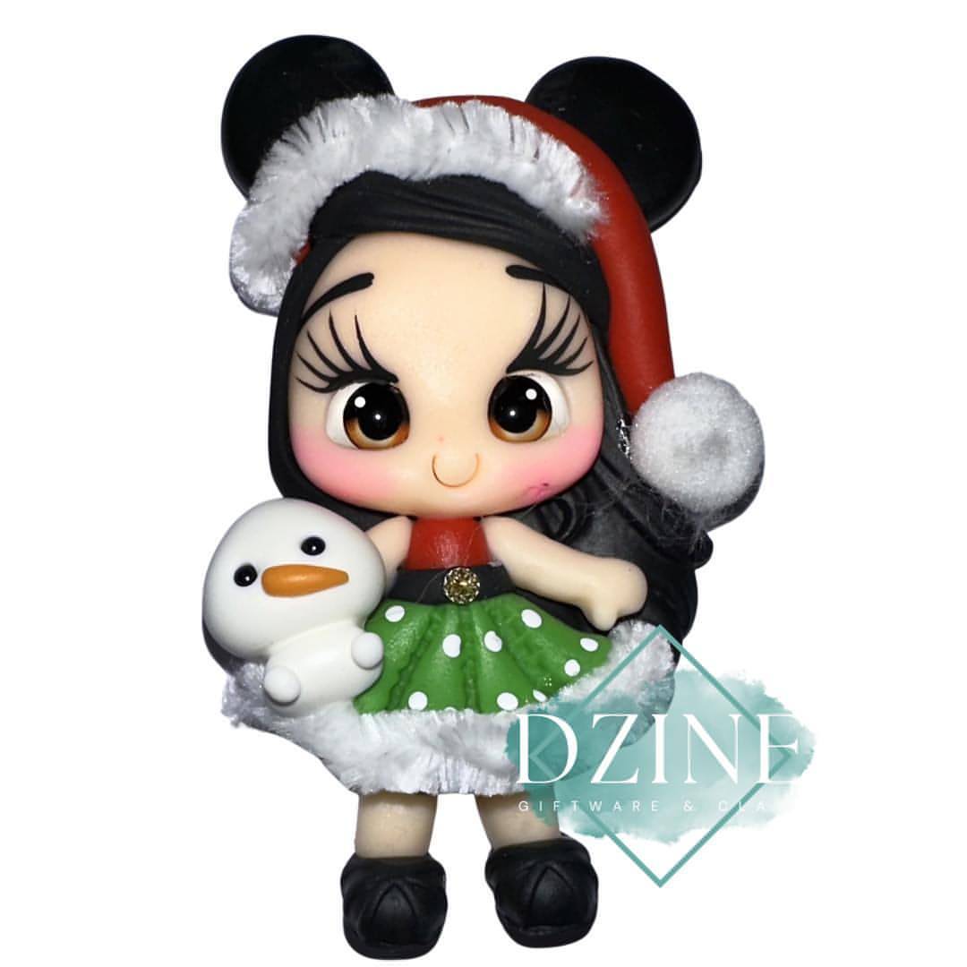 Christmas mouse girl green polka dot skirt black hair