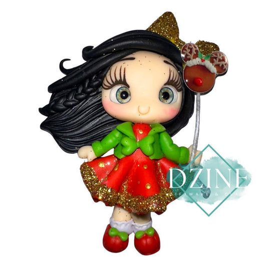 Christmas girl with gold polka dot dress & green cardi
