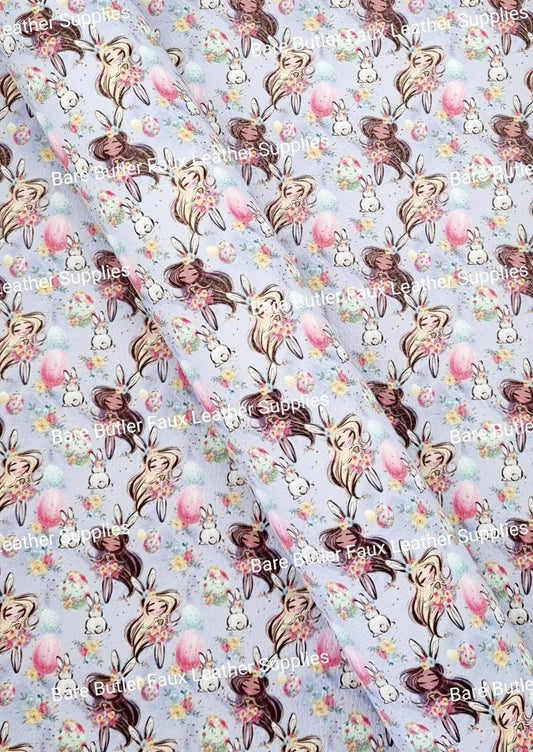 Easter Parade Blue Litchi - basket, Bunny, bunny Feet, ears, Easter, Easter Parade, Faux, Faux Leather, hop, Leather, leatherette, Litchi, rabbit - Bare Butler Faux Leather Supplies 