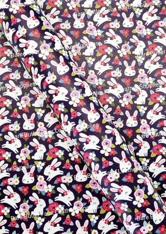 Floral Bunny Dark Litchi - Animals, Bunny, Easter, Faux, Faux Leather, Leather, leatherette, Rabbit - Bare Butler Faux Leather Supplies 