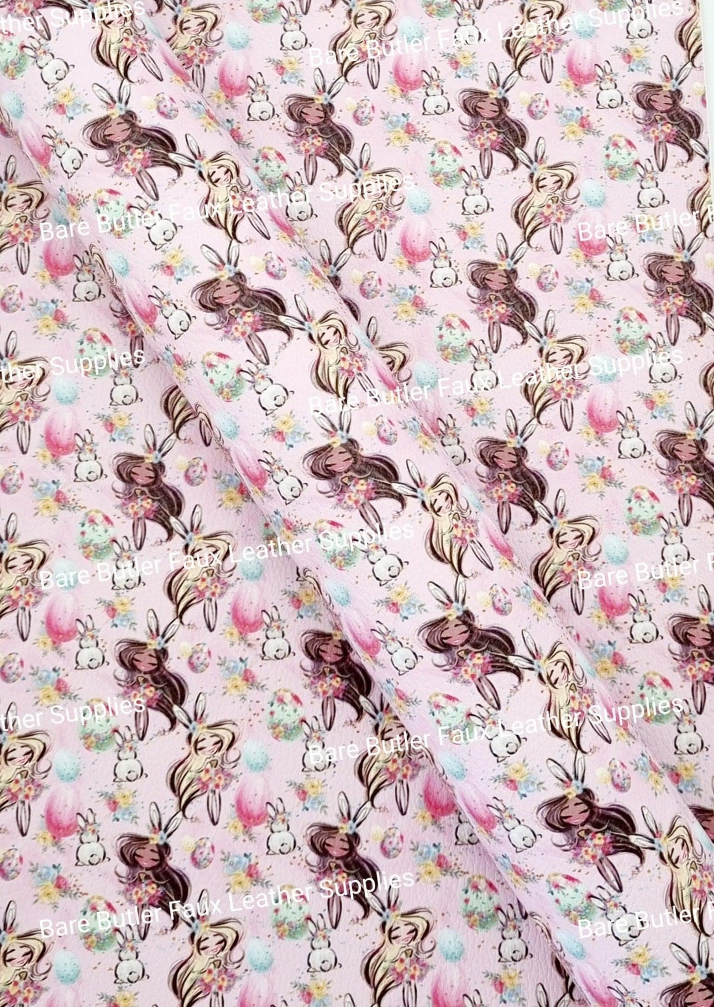 Easter Parade Pink Litchi - basket, Bunny, bunny Feet, ears, Easter, Easter Parade, Faux, Faux Leather, hop, Leather, leatherette, Litchi, rabbit - Bare Butler Faux Leather Supplies 