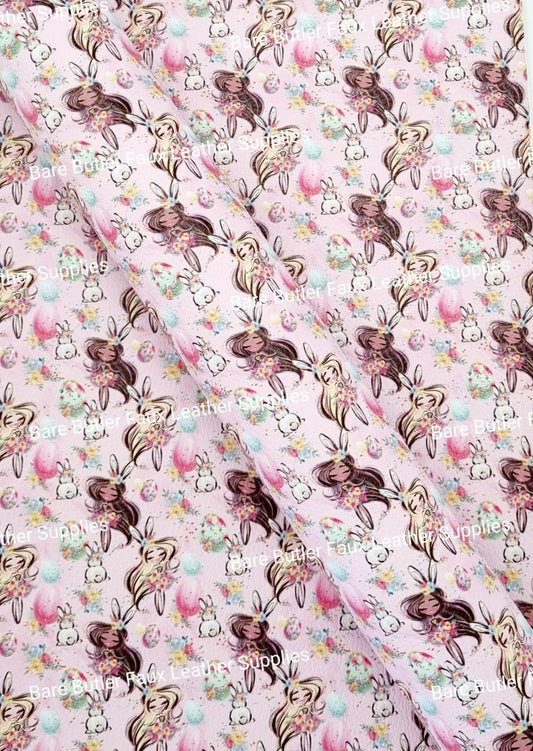 Easter Parade Pink Litchi - basket, Bunny, bunny Feet, ears, Easter, Easter Parade, Faux, Faux Leather, hop, Leather, leatherette, Litchi, rabbit - Bare Butler Faux Leather Supplies 