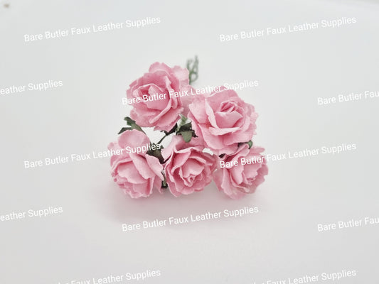 Mini Roses Pink 5 Pack - berry, Embelishment, Flower, mini, Mulburry, mullberry, rose, yellow - Bare Butler Faux Leather Supplies 