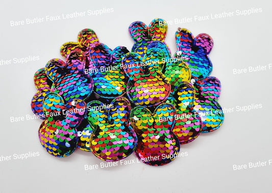 Sequin Bunny Appliques Rainbow - Easter, Embelishment, rabbit - Bare Butler Faux Leather Supplies 