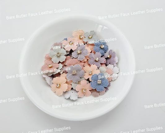 Rhinestone Centered Flowers - 10 Pack - New Colours Added - accessories, christmas, Embelishment, Holly - Bare Butler Faux Leather Supplies 