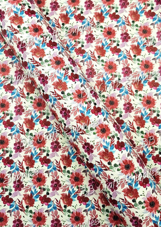 Autumn Florals Litchi - autumn, Faux, Faux Leather, Flora, floral, Florals, flower, Flowers, Leather, leatherette, Litchi - Bare Butler Faux Leather Supplies 