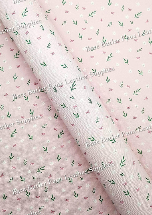 Baby's Breath Florals Faux Leather - Baby, Faux, Faux Leather, Flora, floral, Florals, flower, Flowers, Leather, leatherette - Bare Butler Faux Leather Supplies 