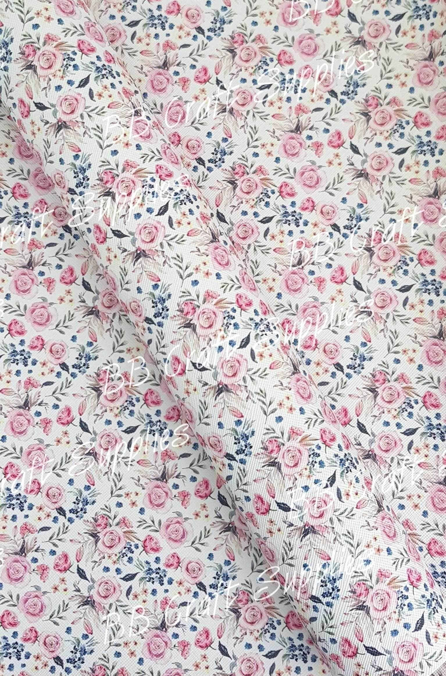 Beautiful Florals Pink - Faux, Faux Leather, floral, Florals, flower, Flowers, Leather, leatherette, Litchi - Bare Butler Faux Leather Supplies 