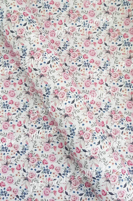 Beautiful Florals Pink - Faux, Faux Leather, floral, Florals, flower, Flowers, Leather, leatherette, Litchi - Bare Butler Faux Leather Supplies 