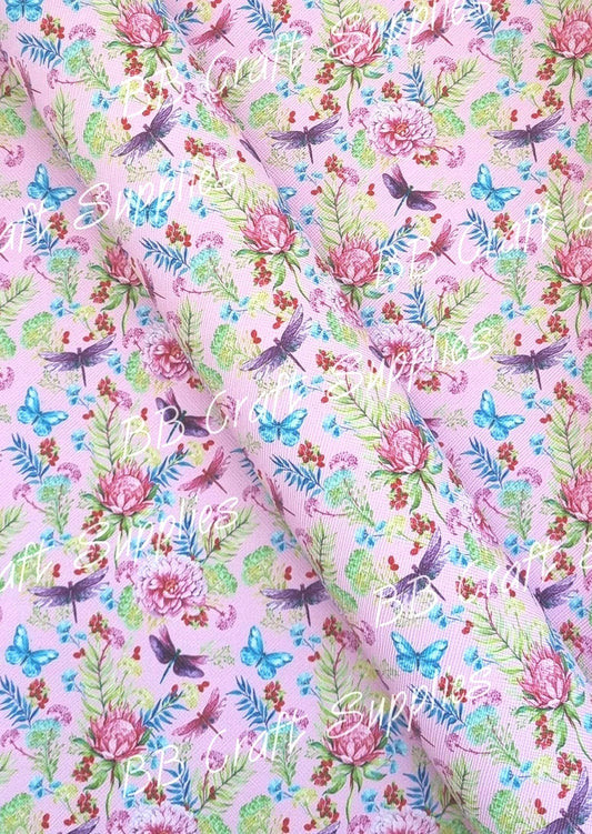 Bring on the Butterflies Faux Leather - Butterfly, Daisies, Daisy, dragonfly, Faux, Faux Leather, floral, flower, Leather, leatherette, Purple - Bare Butler Faux Leather Supplies 