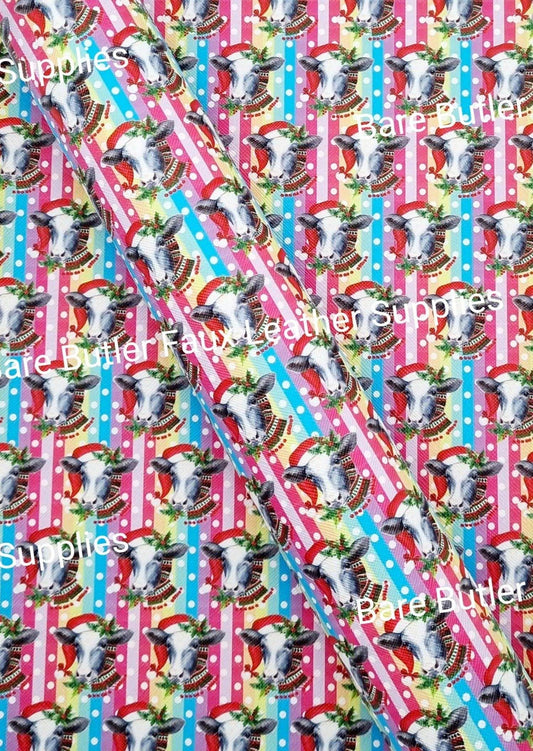 Christmas Cows Faux Leather - Fabric, Faux, Faux Leather, Leather, leatherette, Litchi - Bare Butler Faux Leather Supplies 
