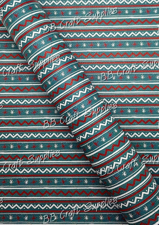 Christmas Green & Red Pattern Litchi - Christmas, Faux, Faux Leather, green, Leather, leatherette, Litchi, Strip, Stripe, Stripes - Bare Butler Faux Leather Supplies 