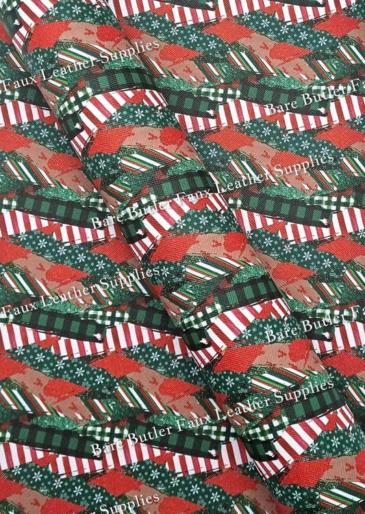 Christmas Ribbons Faux Leather - christmas, Faux, Faux Leather, Gnome, Gnomes, ho ho ho, Leather, leatherette, Litchi, Red, ribbon, santa, snowflake, Snowflakes - Bare Butler Faux Leather Supplies 