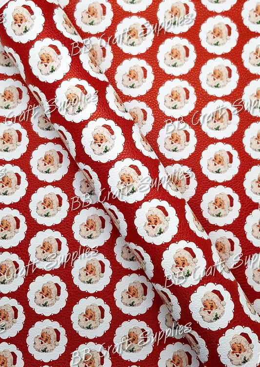 Christmas Santa Patch Red Litchi - Christmas, Faux, Faux Leather, Leather, leatherette, Litchi, Red, santa - Bare Butler Faux Leather Supplies 