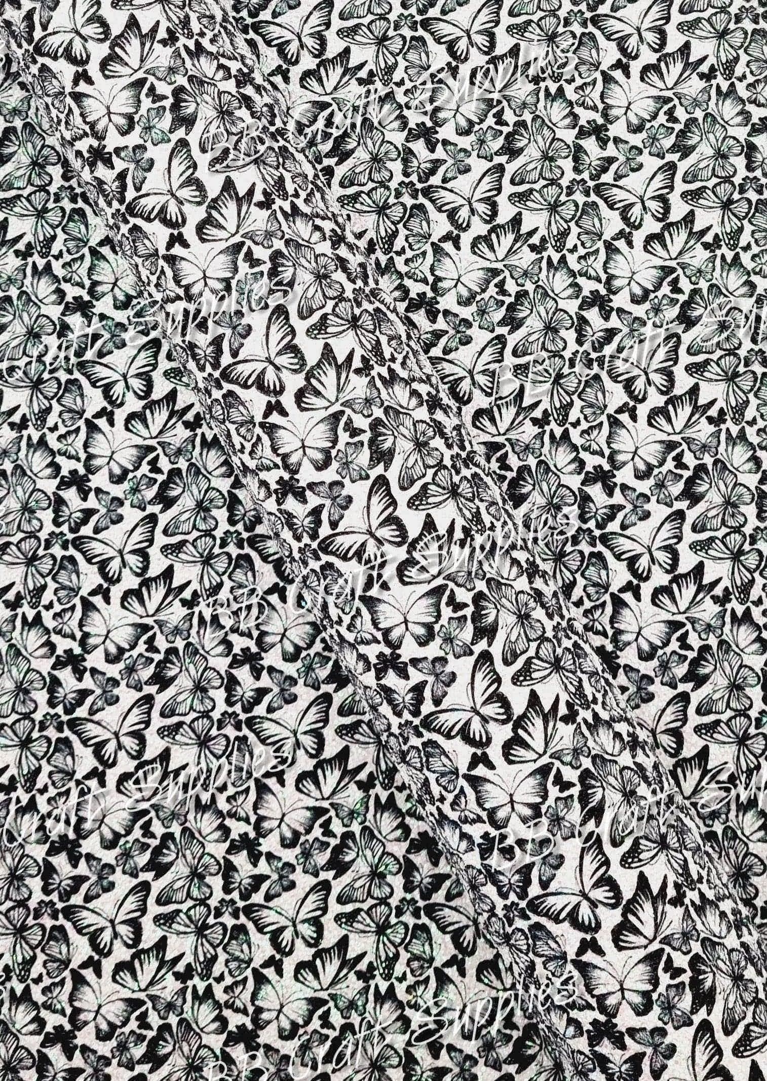 Chunky Glitter - Black & White Butterflies - Black, butterflies, Butterfly, Chunky, Faux, Faux Leather, flower, glitter, leather, leatherette - Bare Butler Faux Leather Supplies 