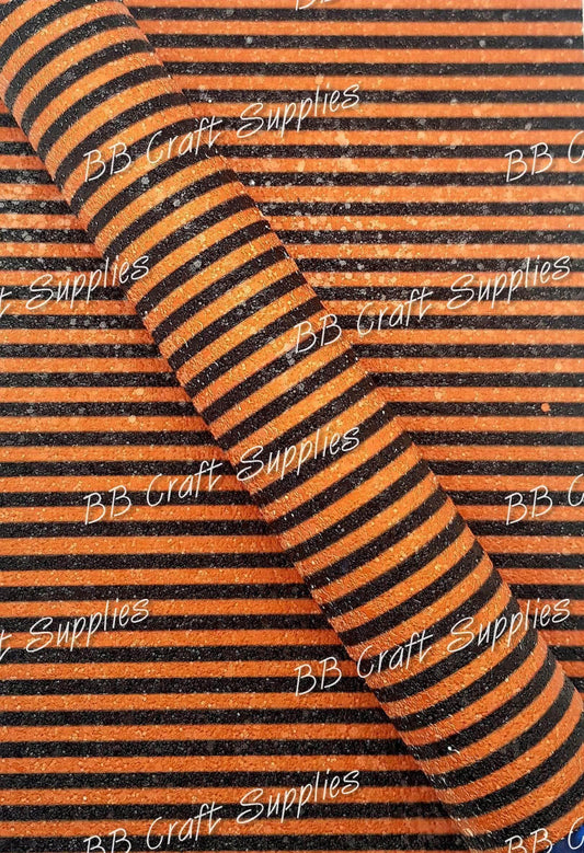 Chunky Glitter - Orange & Black Stripe - Black, Chunky, Faux, Faux Leather, glitter, Halloween, leather, leatherette, orange, OrangeBlack - Bare Butler Faux Leather Supplies 