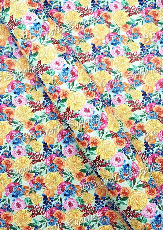 Citrus Blossom Litchi - citrus, Faux, Faux Leather, Flora, floral, Florals, flower, Flowers, Leather, leatherette, Litchi, Rose, Rose's - Bare Butler Faux Leather Supplies 