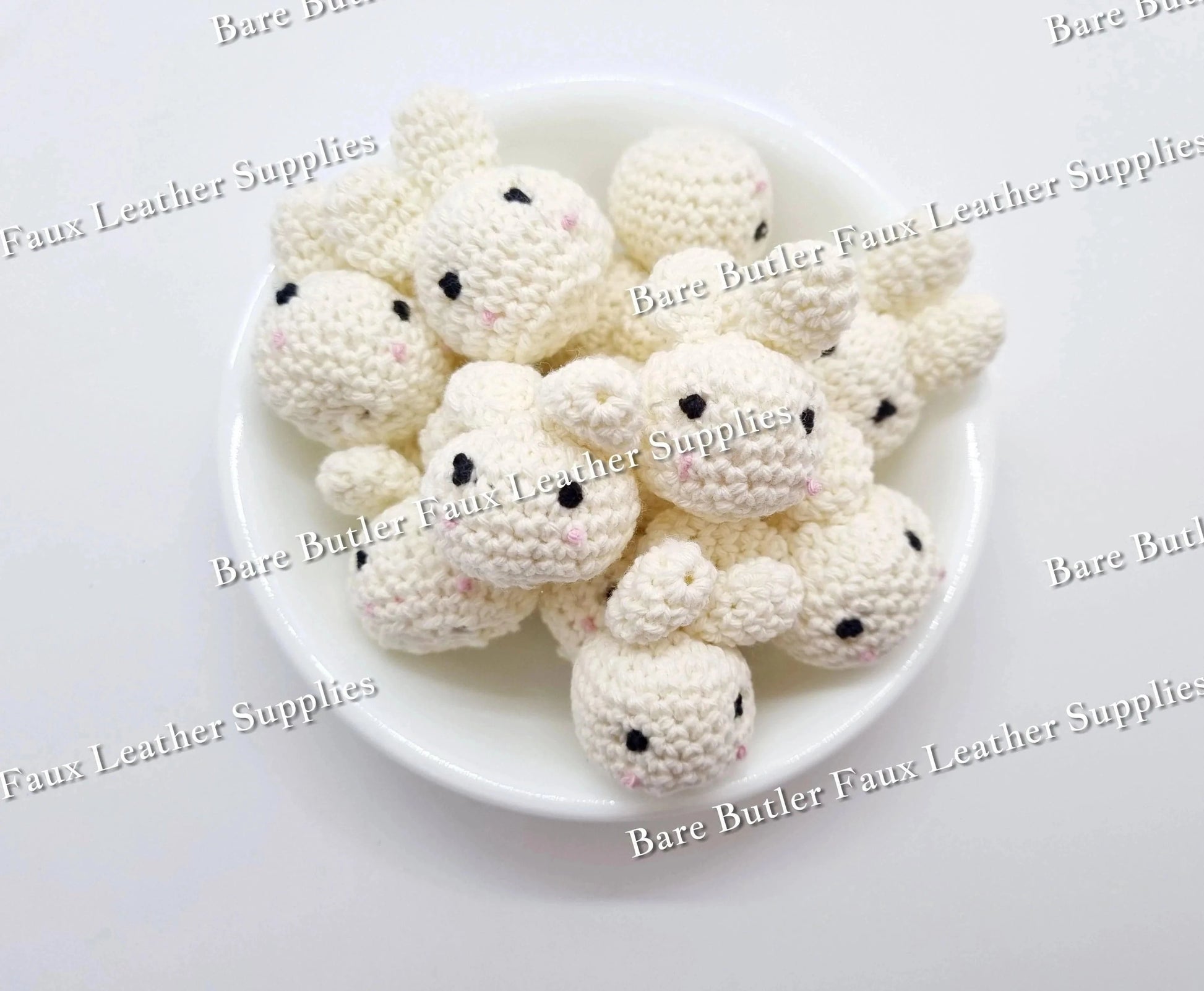 Crochet Bunny Head - bead, teether - Bare Butler Faux Leather Supplies 