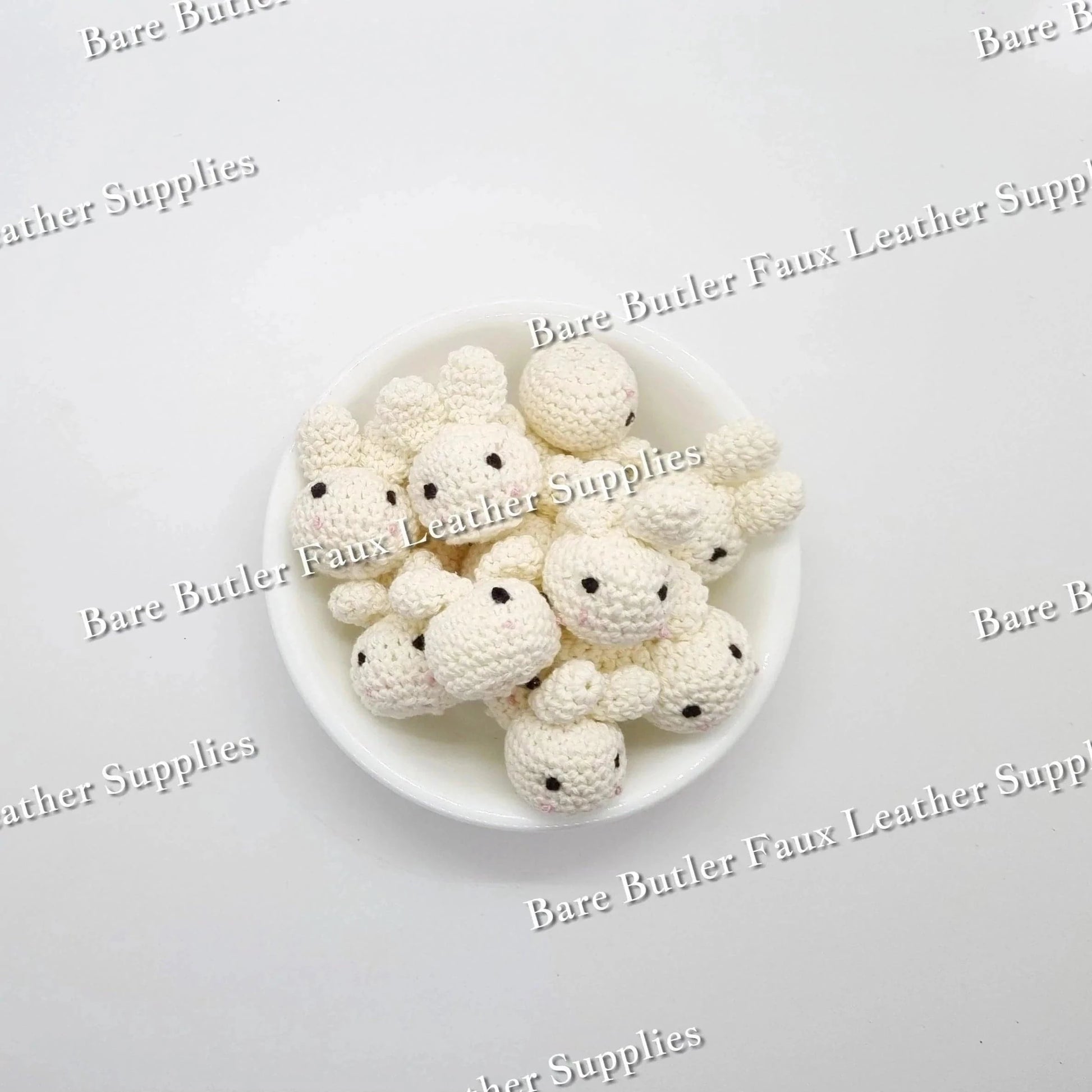 Crochet Bunny Head - bead, teether - Bare Butler Faux Leather Supplies 