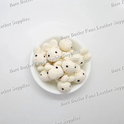 Crochet Bunny Head - bead, teether - Bare Butler Faux Leather Supplies 