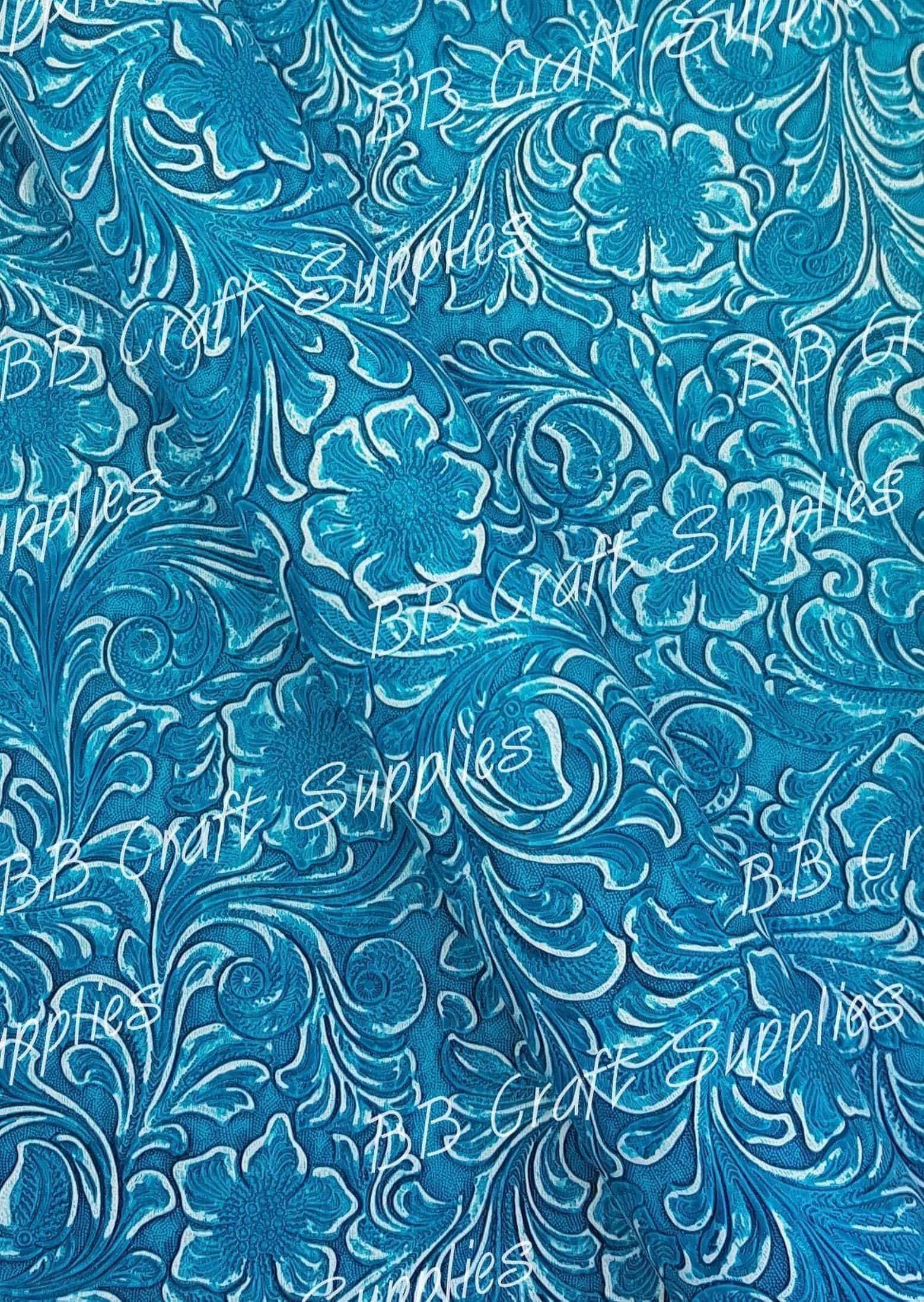Embossed Floral Bloom Green & White - embossed, Faux, Faux Leather, Floral, Leather, leatherette, metallic, Whats new - Bare Butler Faux Leather Supplies 