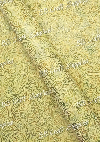 Embossed Floral Bloom Yellow - embossed, Faux, Faux Leather, Floral, Leather, leatherette, metallic, Whats new - Bare Butler Faux Leather Supplies 