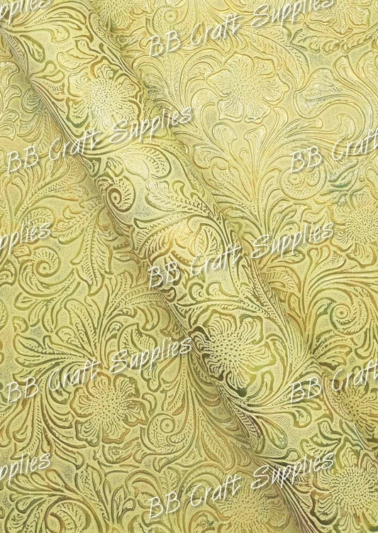 Embossed Floral Bloom Yellow - embossed, Faux, Faux Leather, Floral, Leather, leatherette, metallic, Whats new - Bare Butler Faux Leather Supplies 