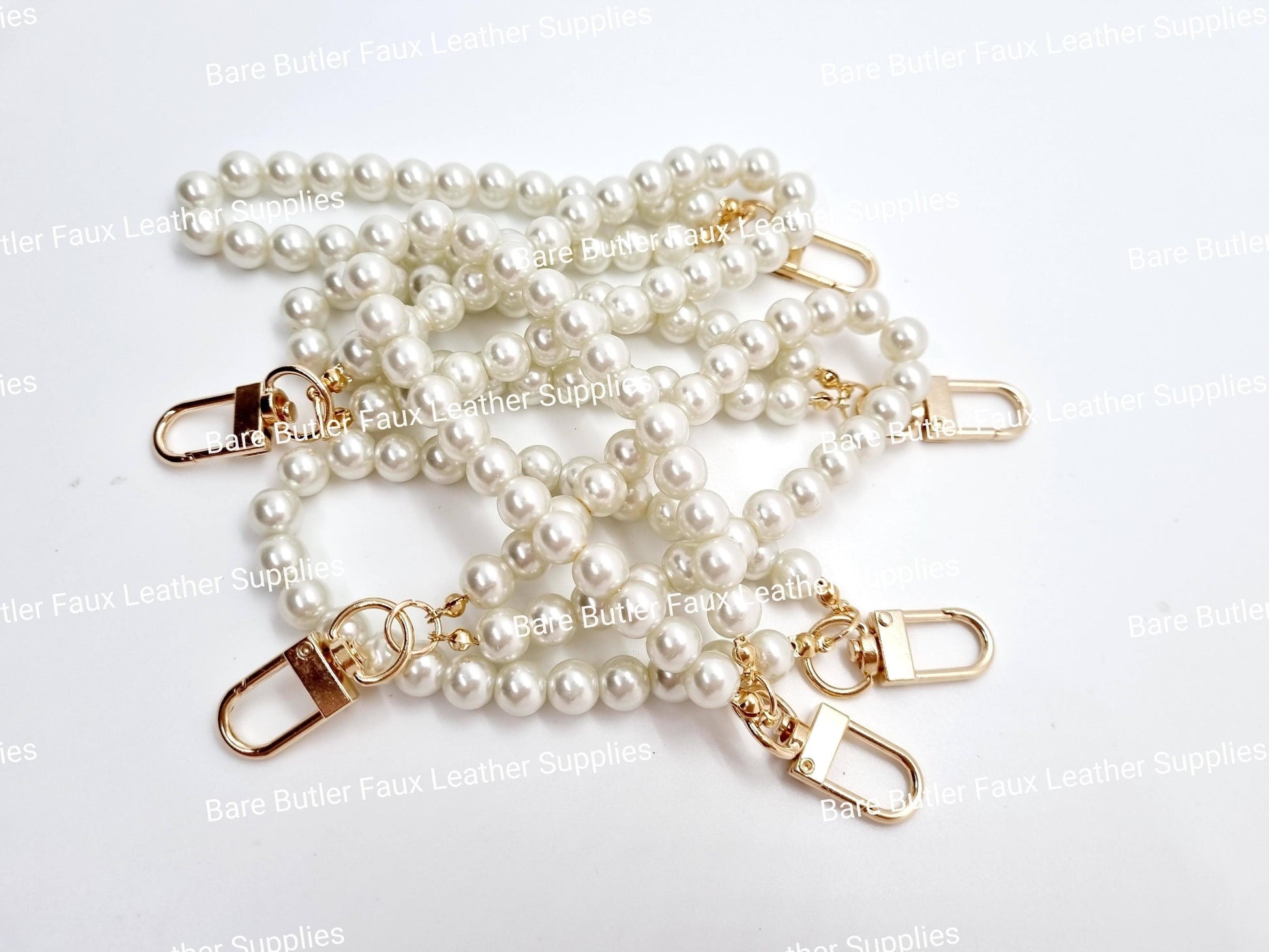 Faux Pearl Wrist Strap - Gold Clip -  - Bare Butler Faux Leather Supplies 