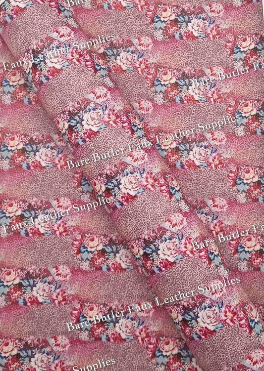 Floral Ripple Pink - Faux, Faux Leather, floral, Florals, flower, Flowers, Leather, leatherette, Litchi, marble, ripple - Bare Butler Faux Leather Supplies 