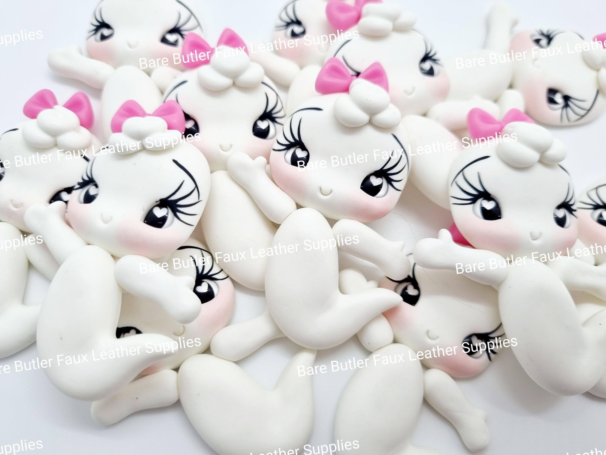 Ghost with Pink Bow - Clay, Clays, ghost, girl - Bare Butler Faux Leather Supplies 