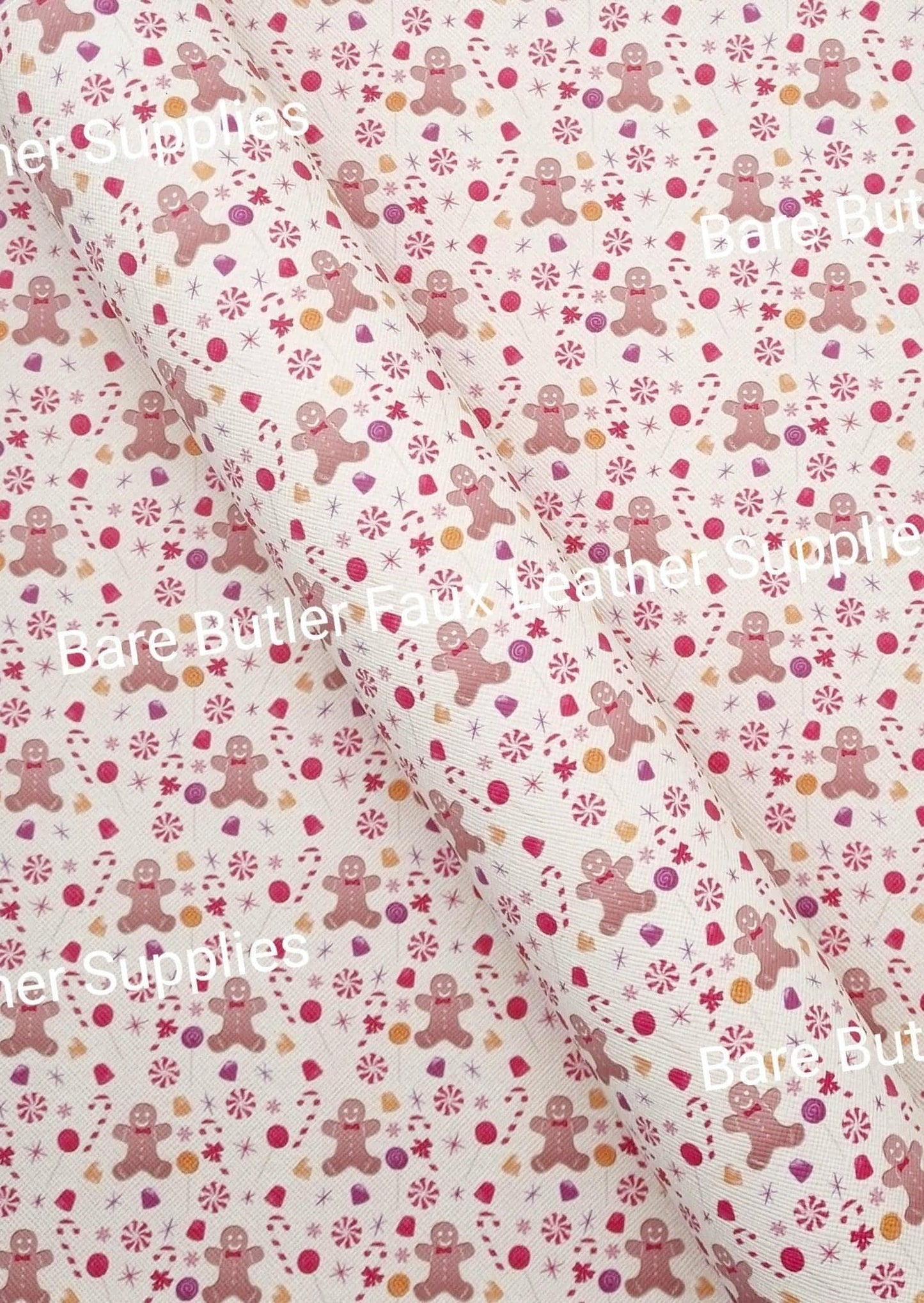 Gingerbread Girls Pink Faux Leather - christmas, Faux, Faux Leather, Leather, leatherette, Litchi, santa - Bare Butler Faux Leather Supplies 