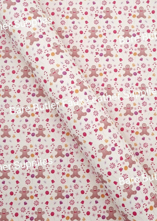 Gingerbread Girls Pink Faux Leather - christmas, Faux, Faux Leather, Leather, leatherette, Litchi, santa - Bare Butler Faux Leather Supplies 