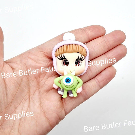 Girl in Boo Costume with Green Teddy - Clay, Clays, mike, monsters inc, sully - Bare Butler Faux Leather Supplies 