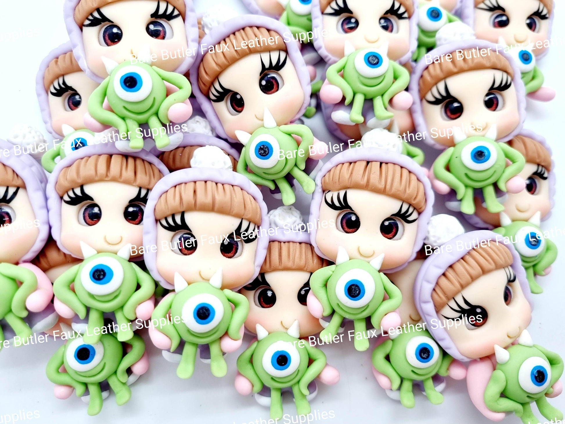 Girl in Boo Costume with Green Teddy - Clay, Clays, mike, monsters inc, sully - Bare Butler Faux Leather Supplies 