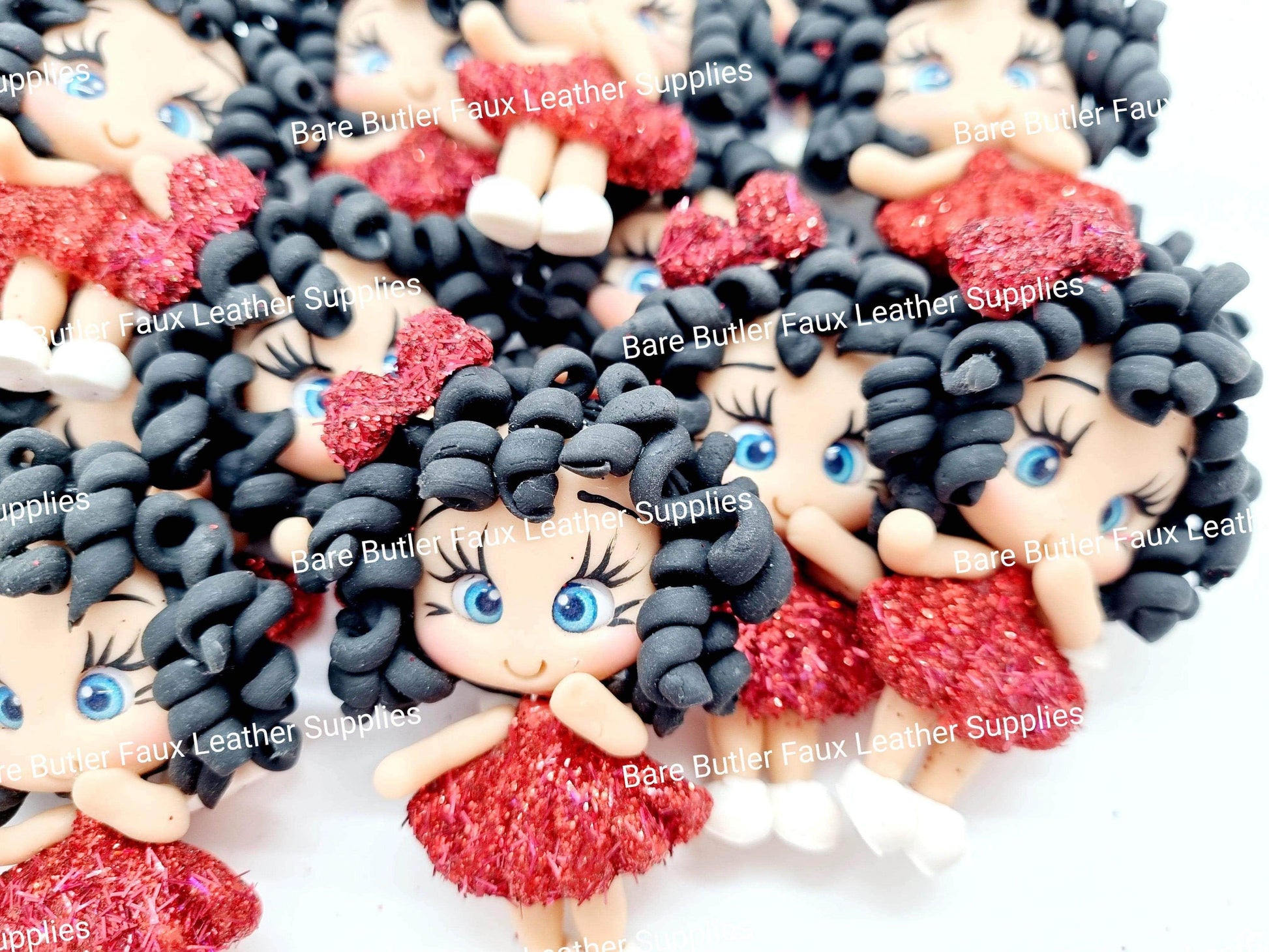 Girl in Red Glitter Dress & Red Bow in Hair - Clay, Clays - Bare Butler Faux Leather Supplies 