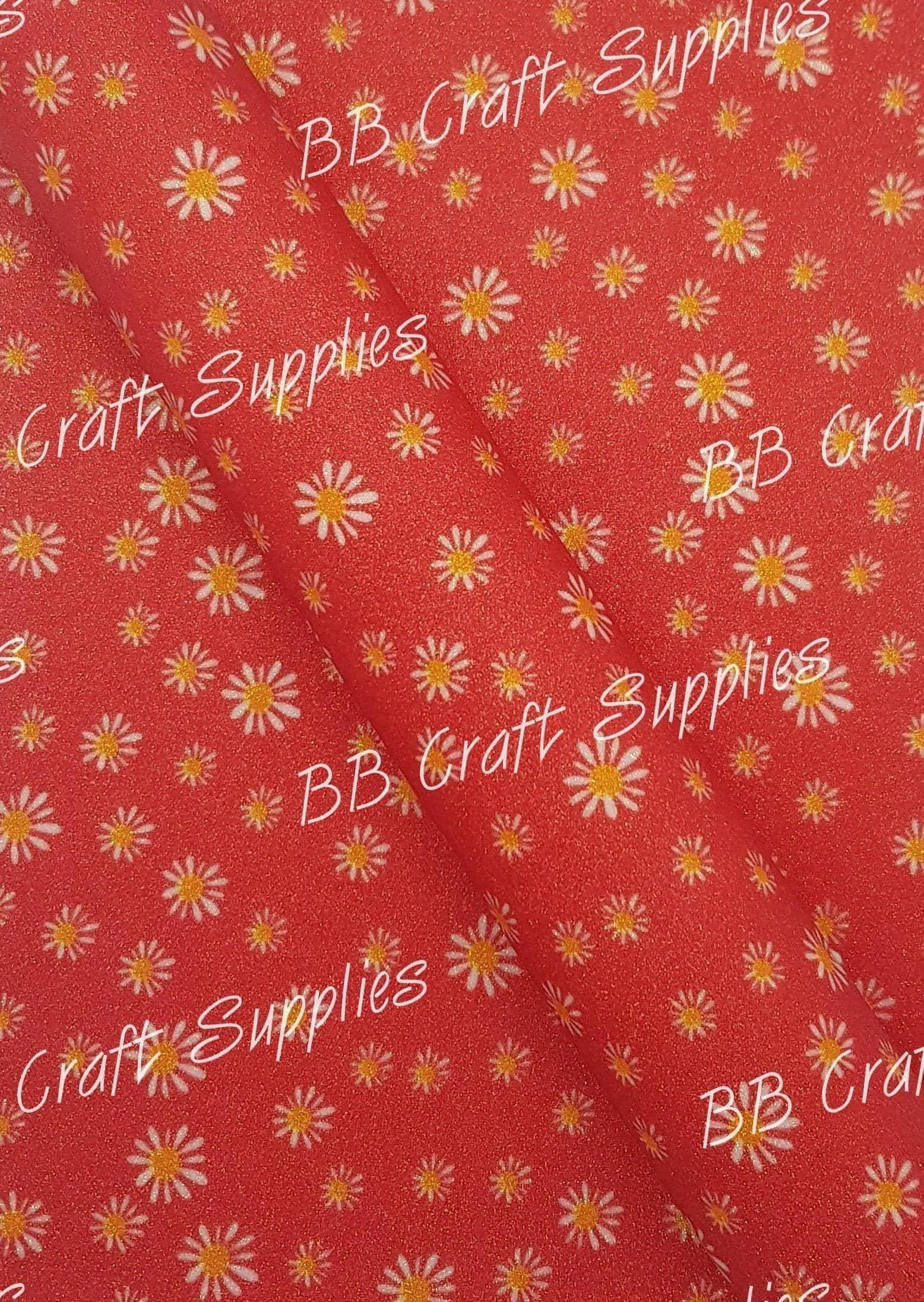 Glitter - Daisy Red - Daisy, Faux, Faux Leather, Glitter, Leather, leatherette, Mothers Day, Yellow - Bare Butler Faux Leather Supplies 