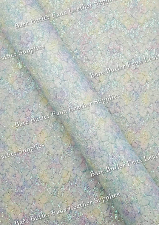 Glitter Lace Green Mix - chunky, Faux, Faux Leather, Glitter, lace, Leather, leatherette - Bare Butler Faux Leather Supplies 