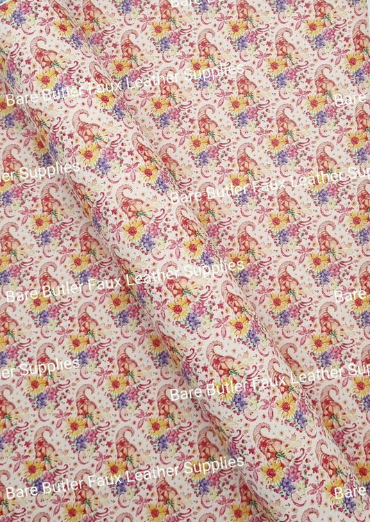 Gnome Flowers Litchi - Faux, Faux Leather, Flora, floral, Florals, flower, Flowers, Gnome, Gnomes, Leather, leatherette, Litchi, pattern, Patterns - Bare Butler Faux Leather Supplies 