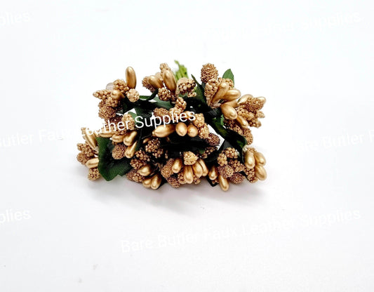 Gold Stamen - 6 pack - Embelishment, Flower, stamen - Bare Butler Faux Leather Supplies 