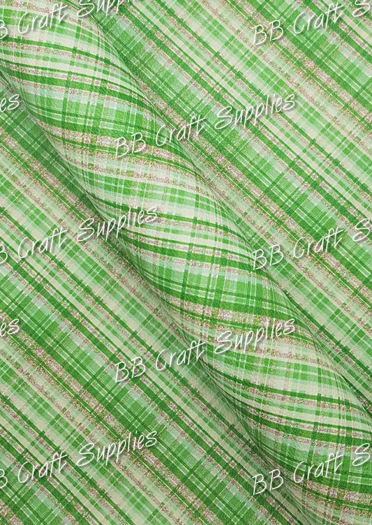Green & Gold Plaid - Christmas, Faux, Faux Leather, Green, Leather, leatherette, Plaid - Bare Butler Faux Leather Supplies 