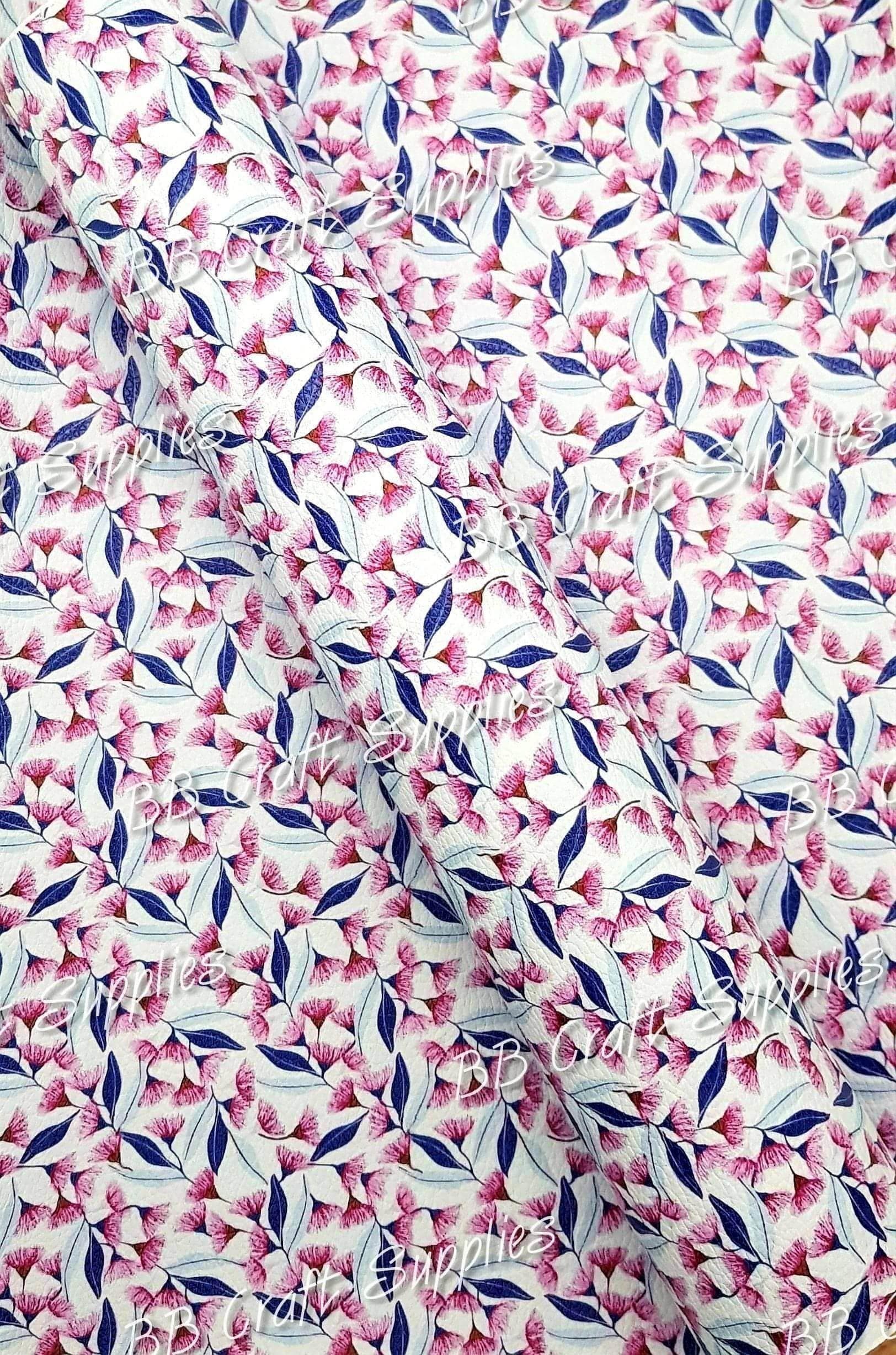 Gum Nuts Pink - Faux, Faux Leather, Flora, floral, Florals, flower, Flowers, Leather, leatherette, Litchi - Bare Butler Faux Leather Supplies 
