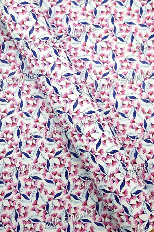 Gum Nuts Pink - Faux, Faux Leather, Flora, floral, Florals, flower, Flowers, Leather, leatherette, Litchi - Bare Butler Faux Leather Supplies 