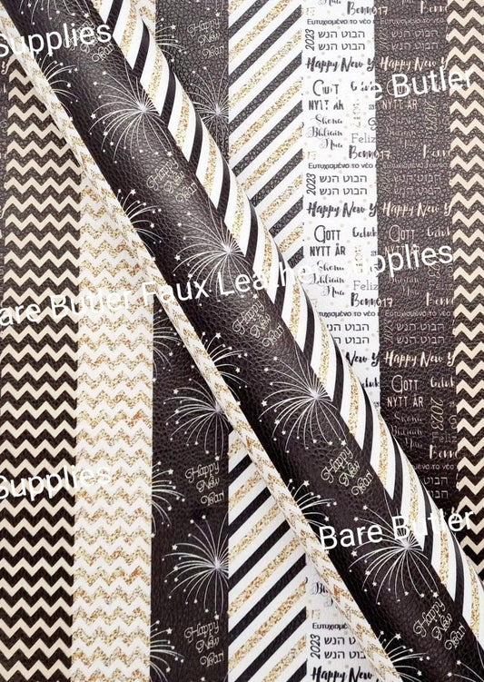 Happy New Years Ribbon Litchi - Fabric, Faux, Faux Leather, Leather, leatherette, Litchi - Bare Butler Faux Leather Supplies 