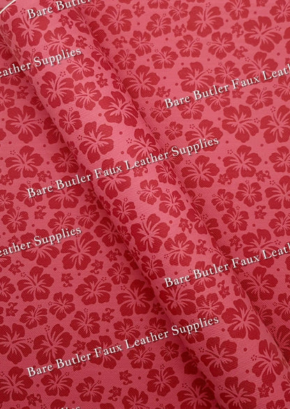 Hibiscus Flower Red Faux Leather - Faux, Faux Leather, floral, Flower, hibiscus, Leather, leatherette, red, tropical - Bare Butler Faux Leather Supplies 